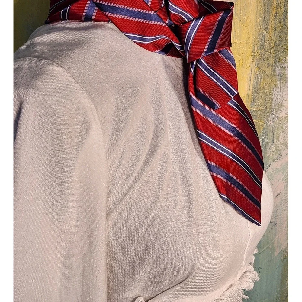 OS Neck Tie Red White Blue Striped Silk Excellent